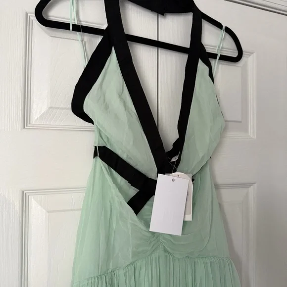 Helsa The Siren Dress in Silk Chiffon in Mint & Black Size XS NEW! With tags! - Picture 5 of 12